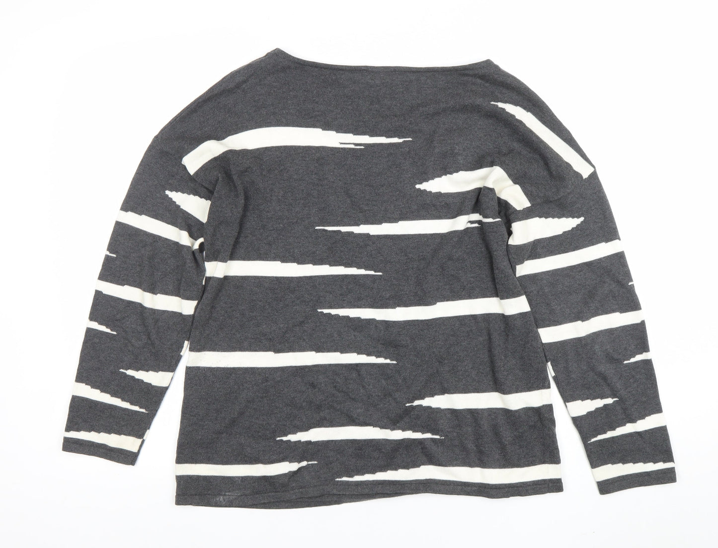 Marble Womens Grey Striped Cotton Long Sleeve T-Shirt Size 14