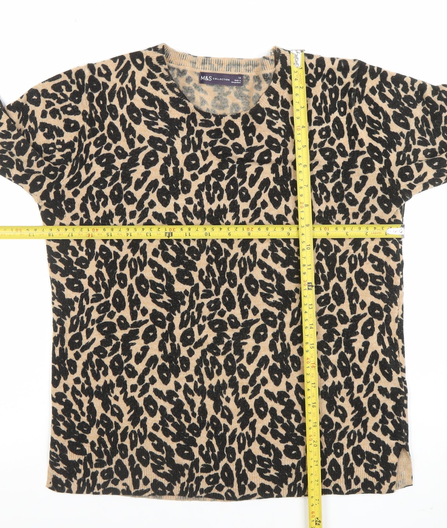Marks and Spencer Unisex Beige Leopard Print Wool Jumper L