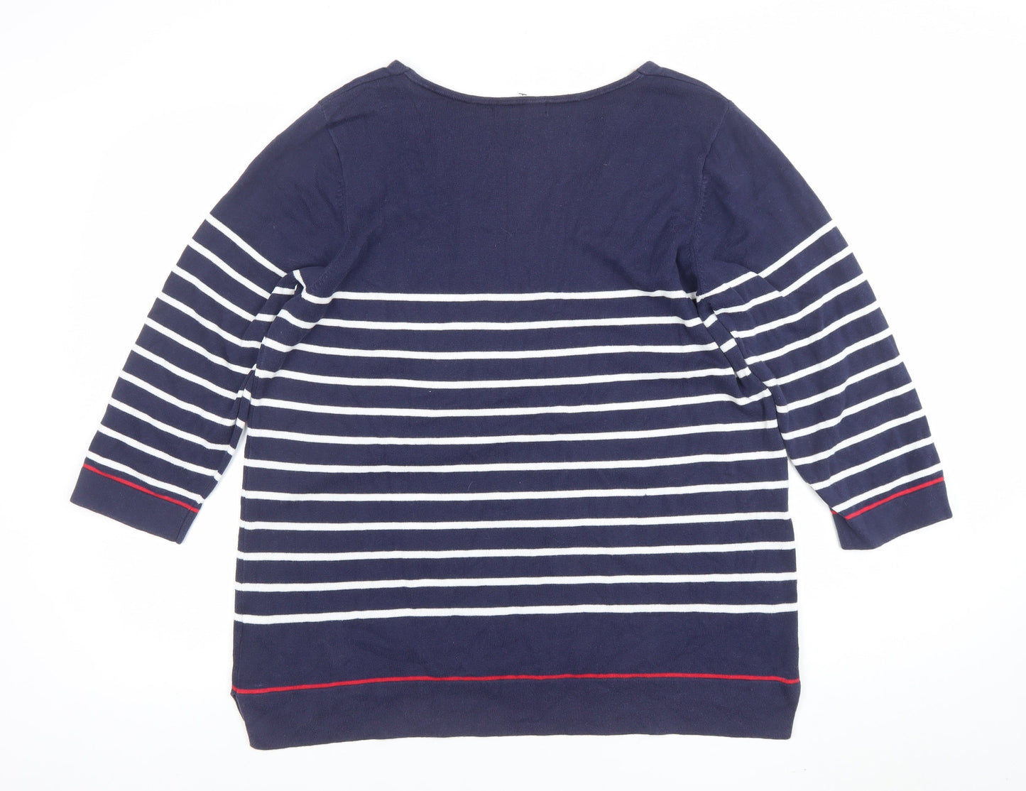 Jeanne Pierre Women Blue Striped V-Neck Cotton Knit Top Size 16