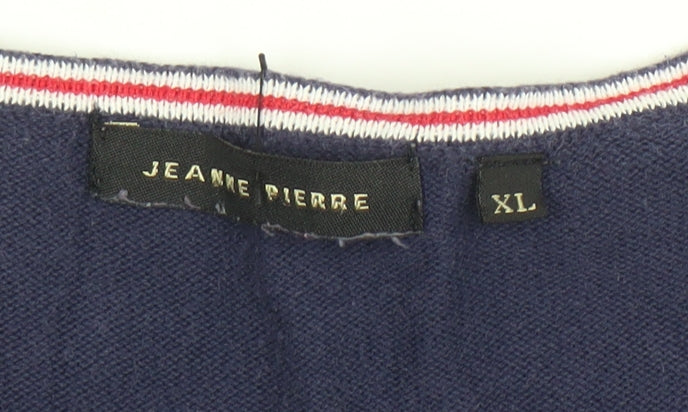 Jeanne Pierre Women Blue Striped V-Neck Cotton Knit Top Size 16