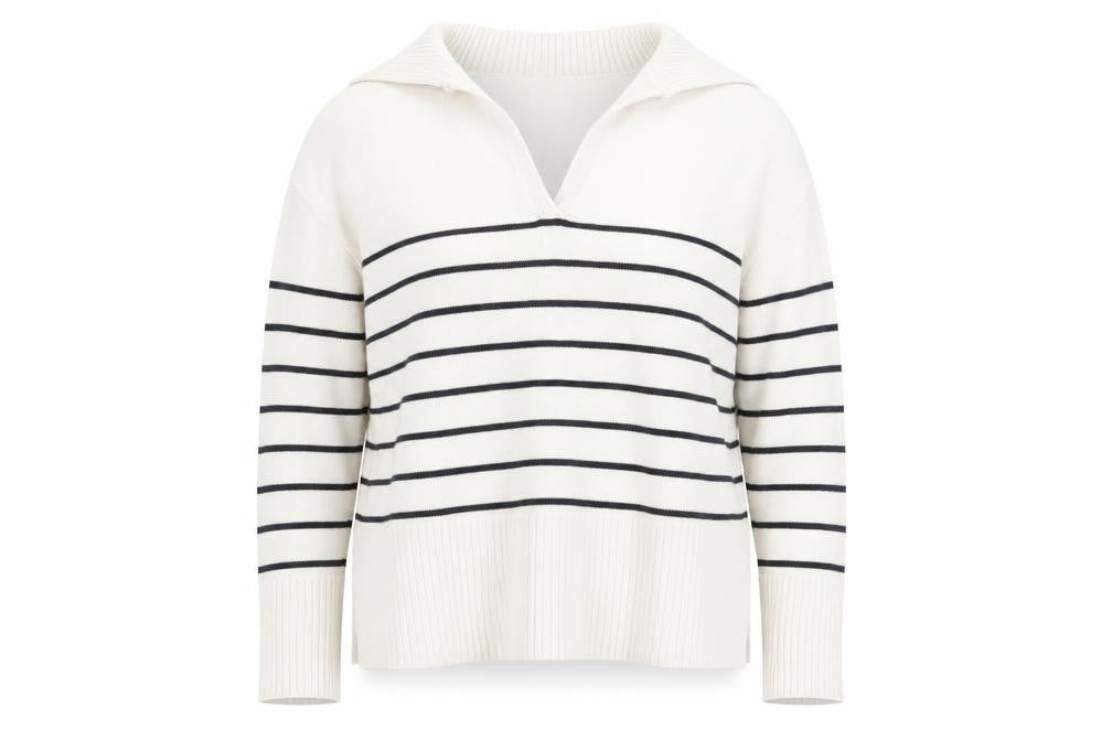 ZARA Women Ivory Striped Knit Collared Long Sleeve Pullover Jumper Size 10