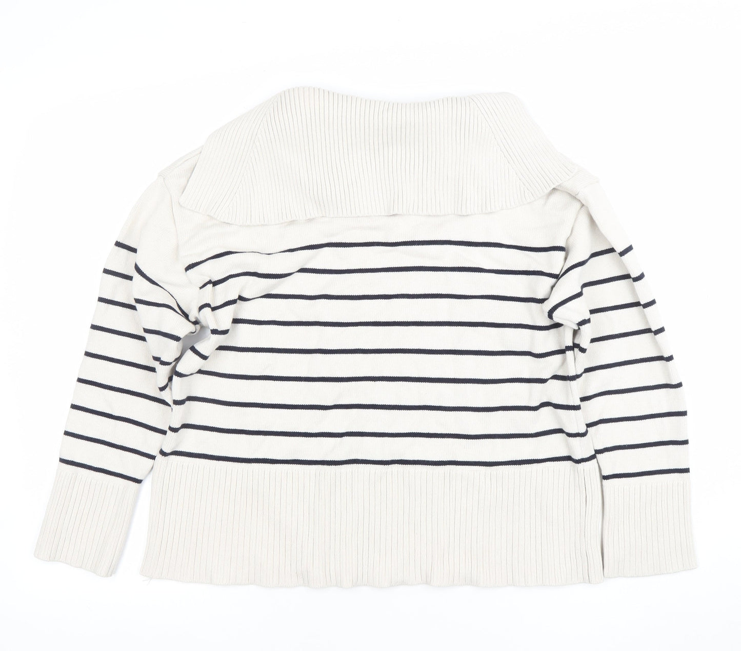 ZARA Women Ivory Striped Knit Collared Long Sleeve Pullover Jumper Size 10