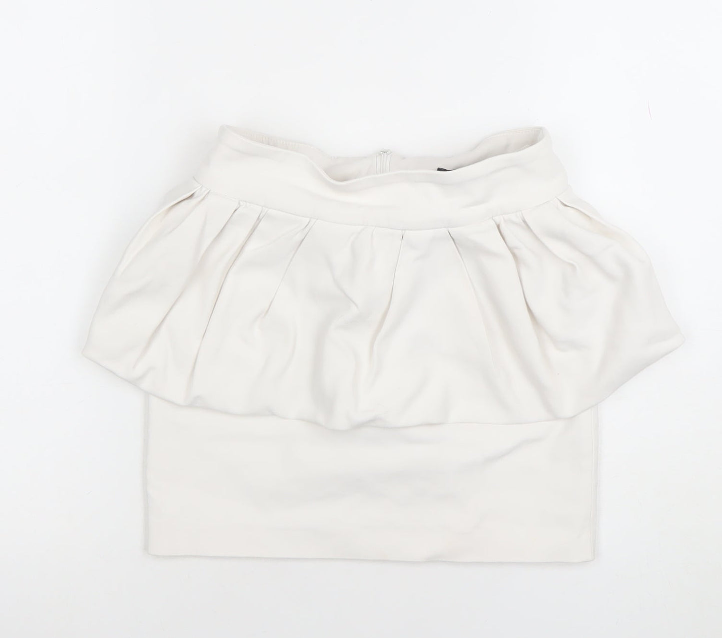 Zara Women Ivory Bubble Hem Short Skirt XS High Waist
