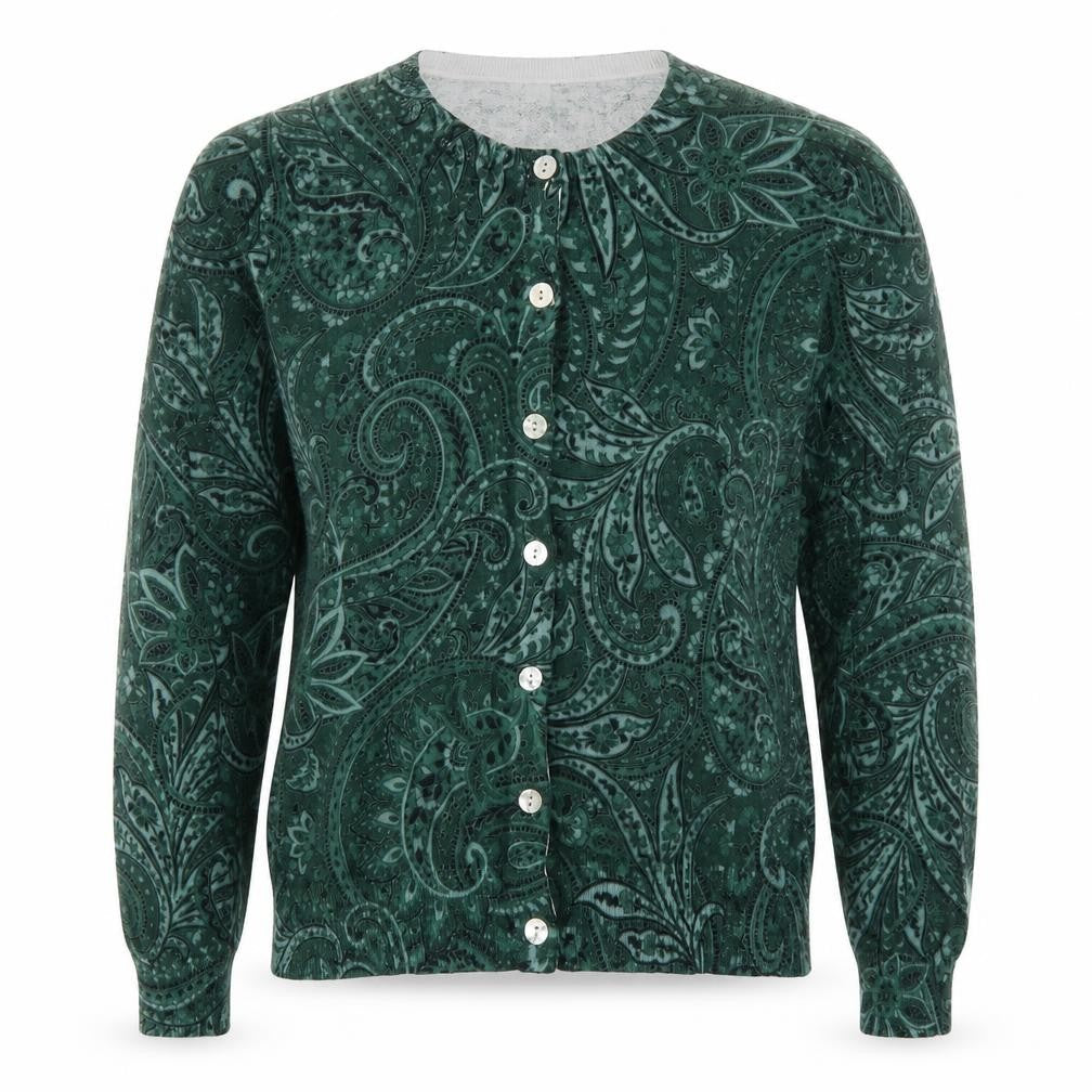 AND/OR Women’s Green Velvet Paisley Button Cardigan Size M