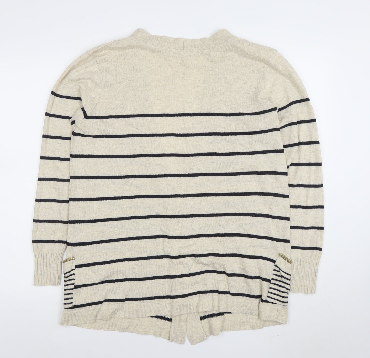 2 Frock Amazing Women's Beige Striped V-Neck Cardigan Size 16