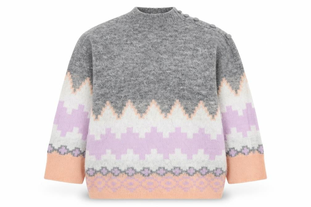 Monsoon Women’s Grey Fair Isle Mock Neck Wool Blend Jumper Size M