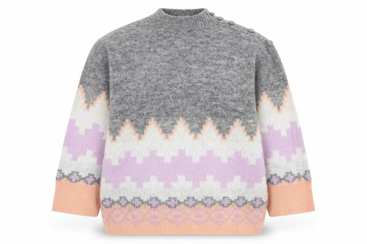 Monsoon Women’s Grey Fair Isle Mock Neck Wool Blend Jumper Size M