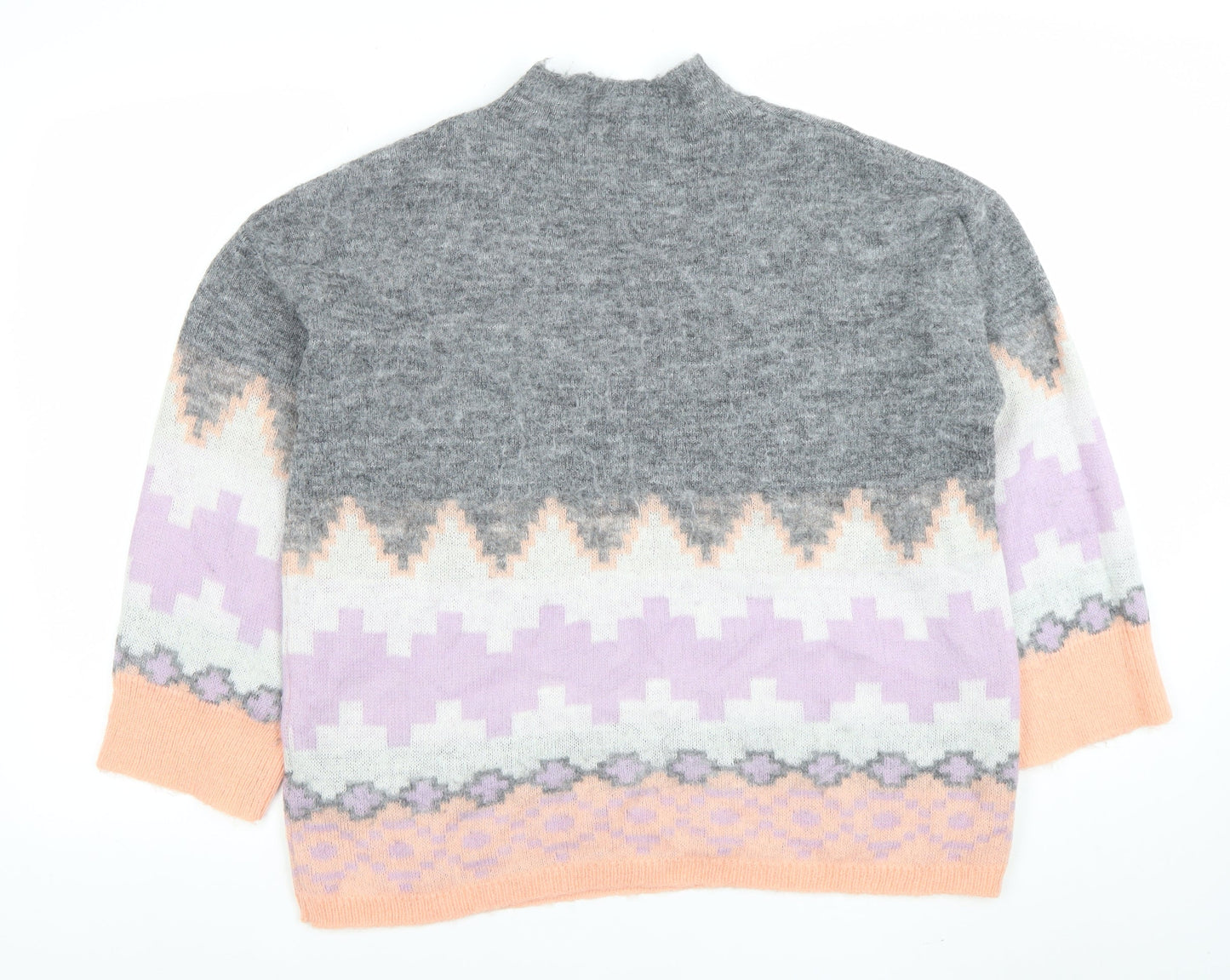 Monsoon Women’s Grey Fair Isle Mock Neck Wool Blend Jumper Size M