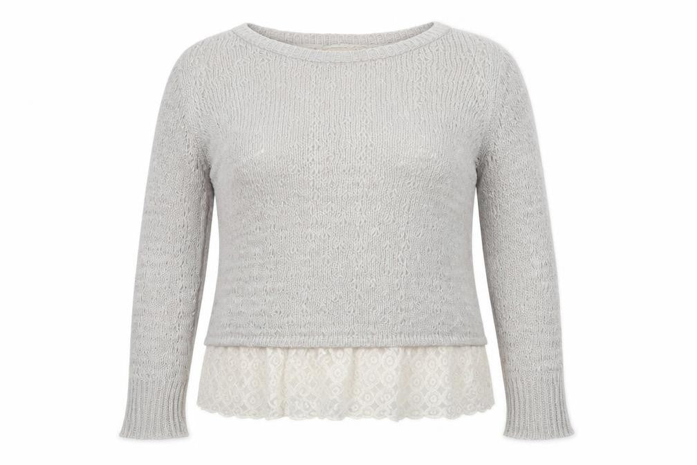 Falmer Heritage Women’s Grey Lace Hem Knit Jumper Size 14