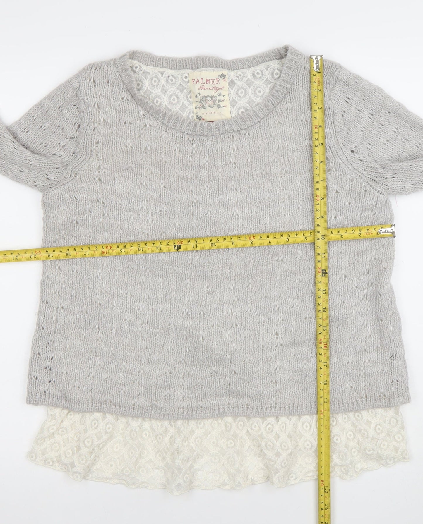 Falmer Heritage Women’s Grey Lace Hem Knit Jumper Size 14