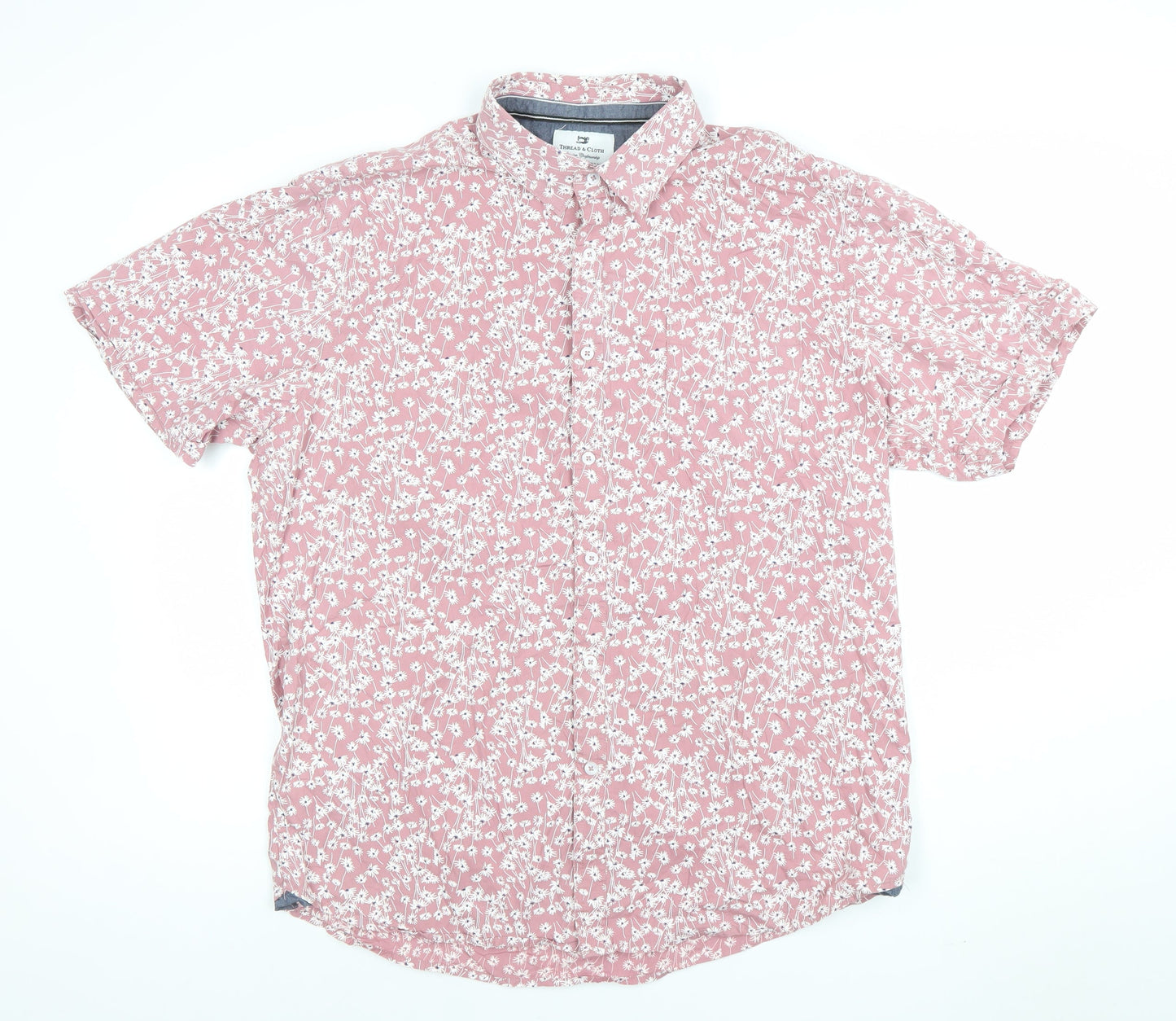 Thread & Cloth Men's Pink Floral Short Sleeve Button-Up Shirt XL