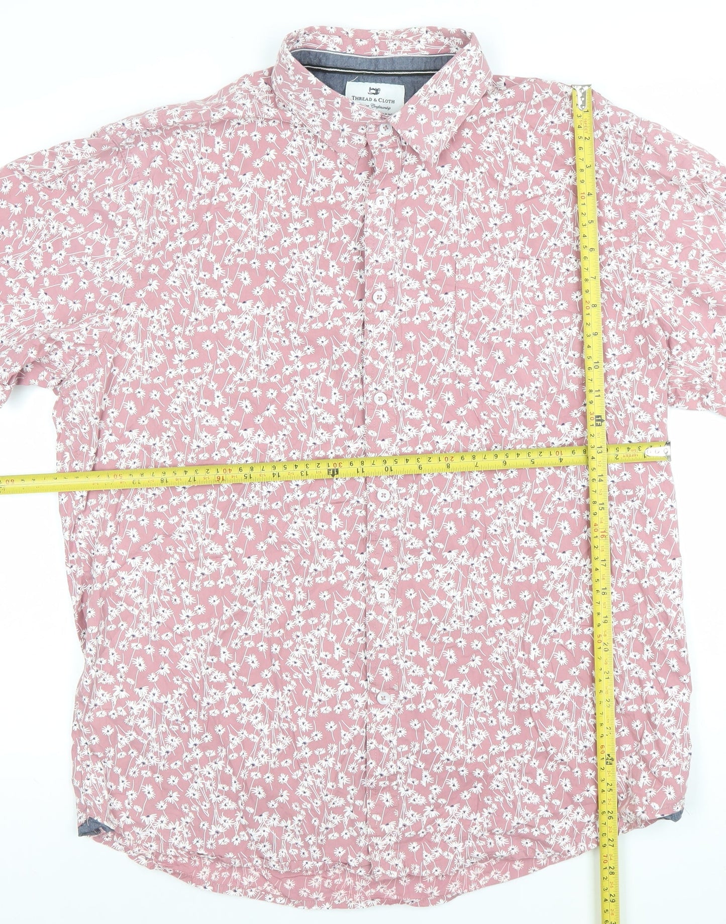 Thread & Cloth Men's Pink Floral Short Sleeve Button-Up Shirt XL