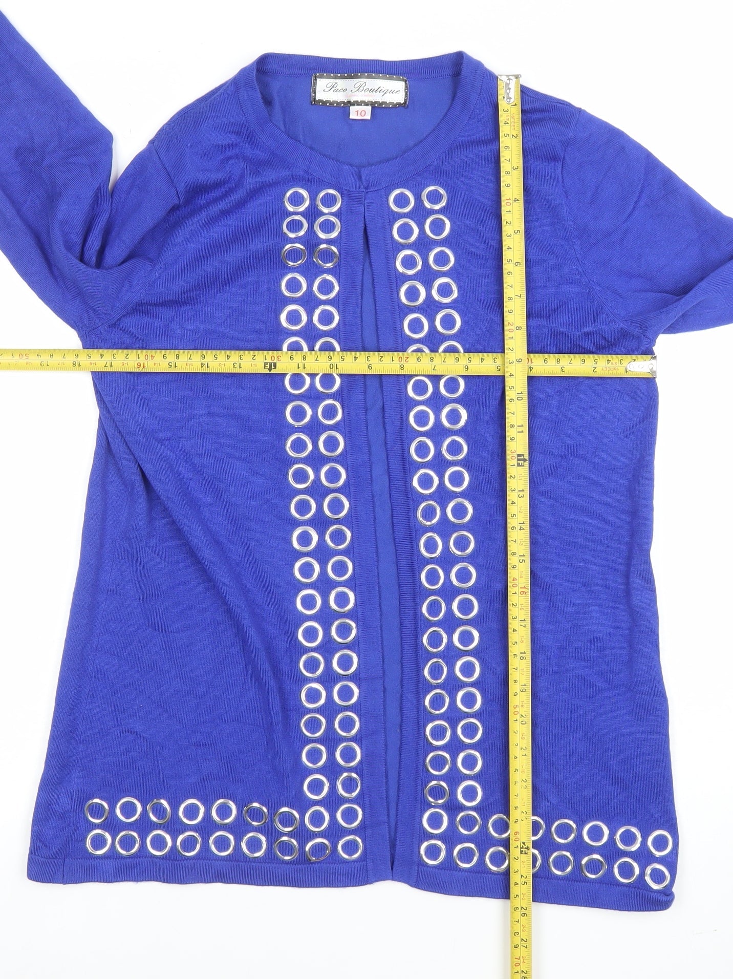 Rae Boutique Womens Blue Studded Long Sleeve Cardigan Size 10