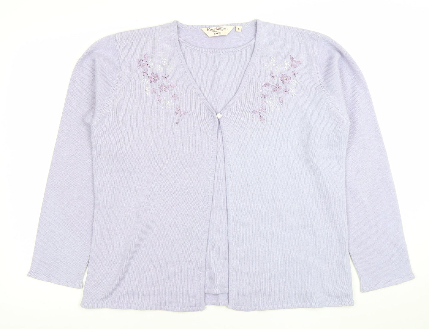 Honor Millburn at EWM Women’s Lilac Cardigan L Acrylic Embroidered Floral Knit