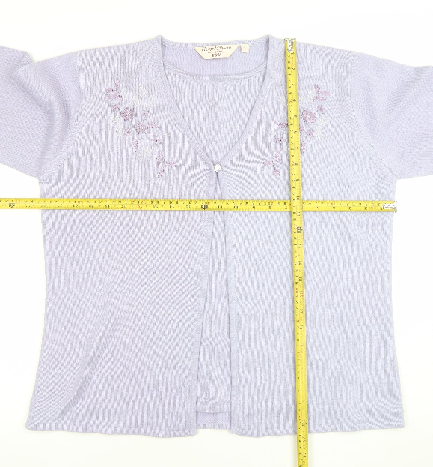 Honor Millburn at EWM Women’s Lilac Cardigan L Acrylic Embroidered Floral Knit