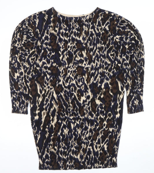 Marks and Spencer Women's Brown Animal Print 3/4 Sleeve Knit Blouse Size 12