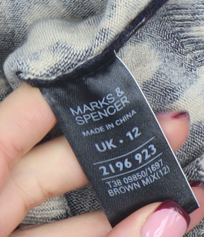 Marks and Spencer Women's Brown Animal Print 3/4 Sleeve Knit Blouse Size 12