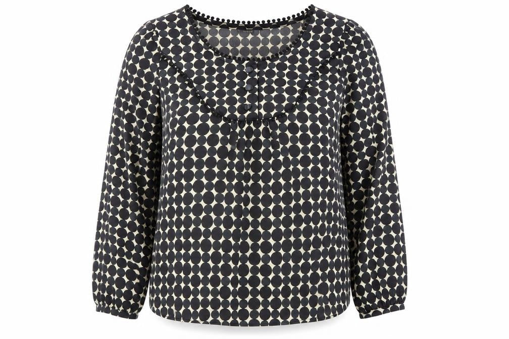 Comma Women’s Black Polka Dot Long Sleeve Tunic Blouse Size L