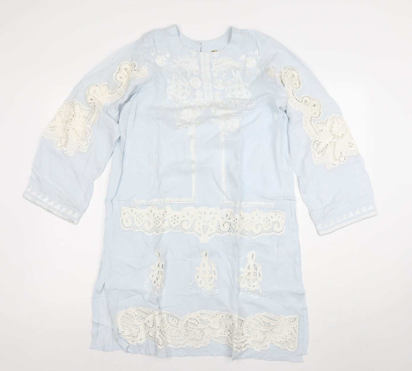 Sana Safinaz Women Blue Embroidered Cotton Shift Dress M