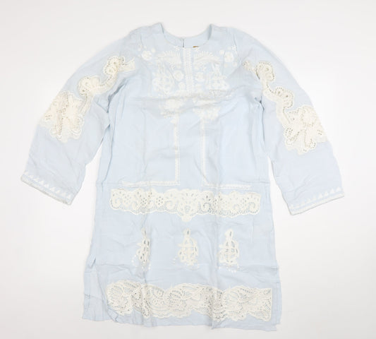 Sana Safinaz Women Blue Embroidered Cotton Shift Dress M