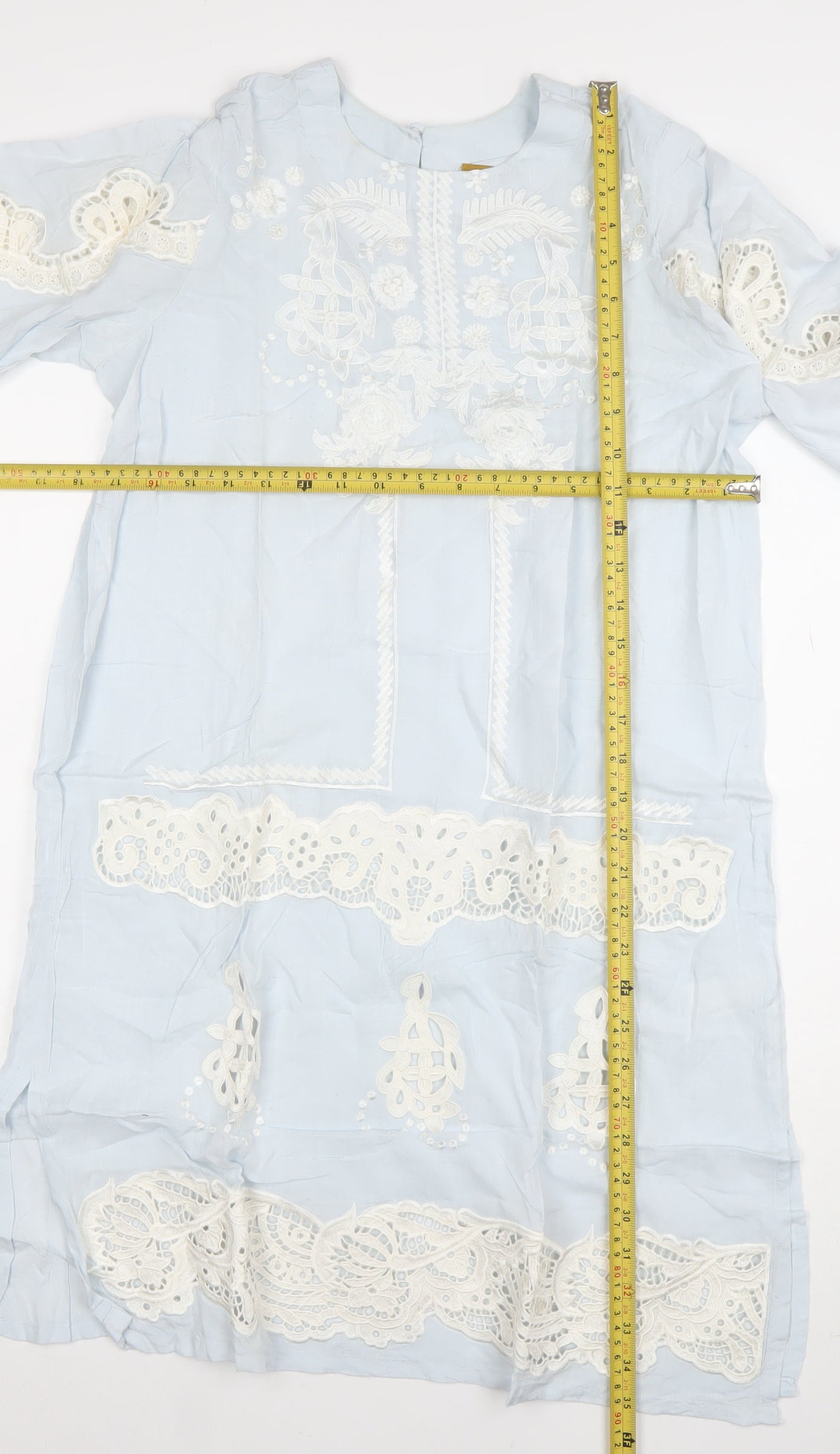 Sana Safinaz Women Blue Embroidered Cotton Shift Dress M