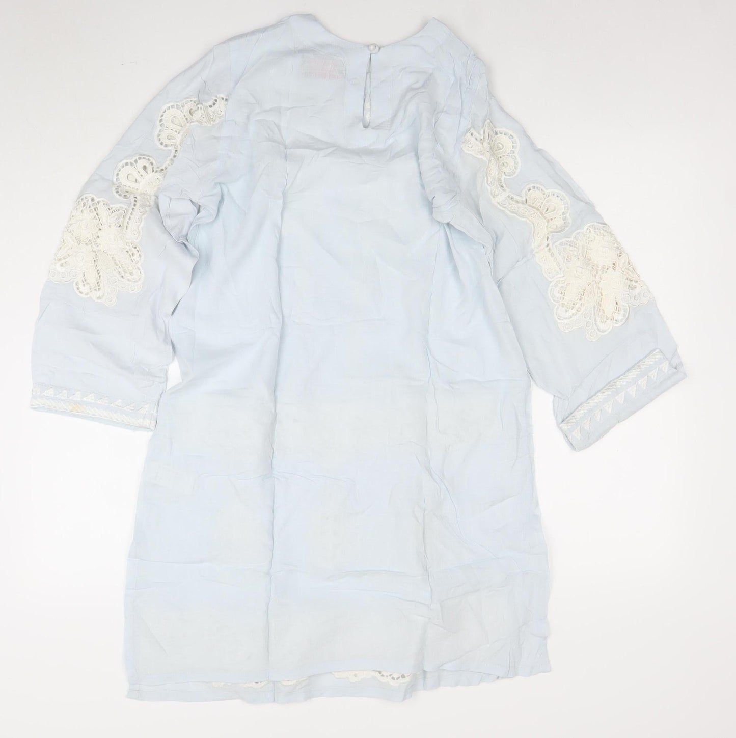 Sana Safinaz Women Blue Embroidered Cotton Shift Dress M