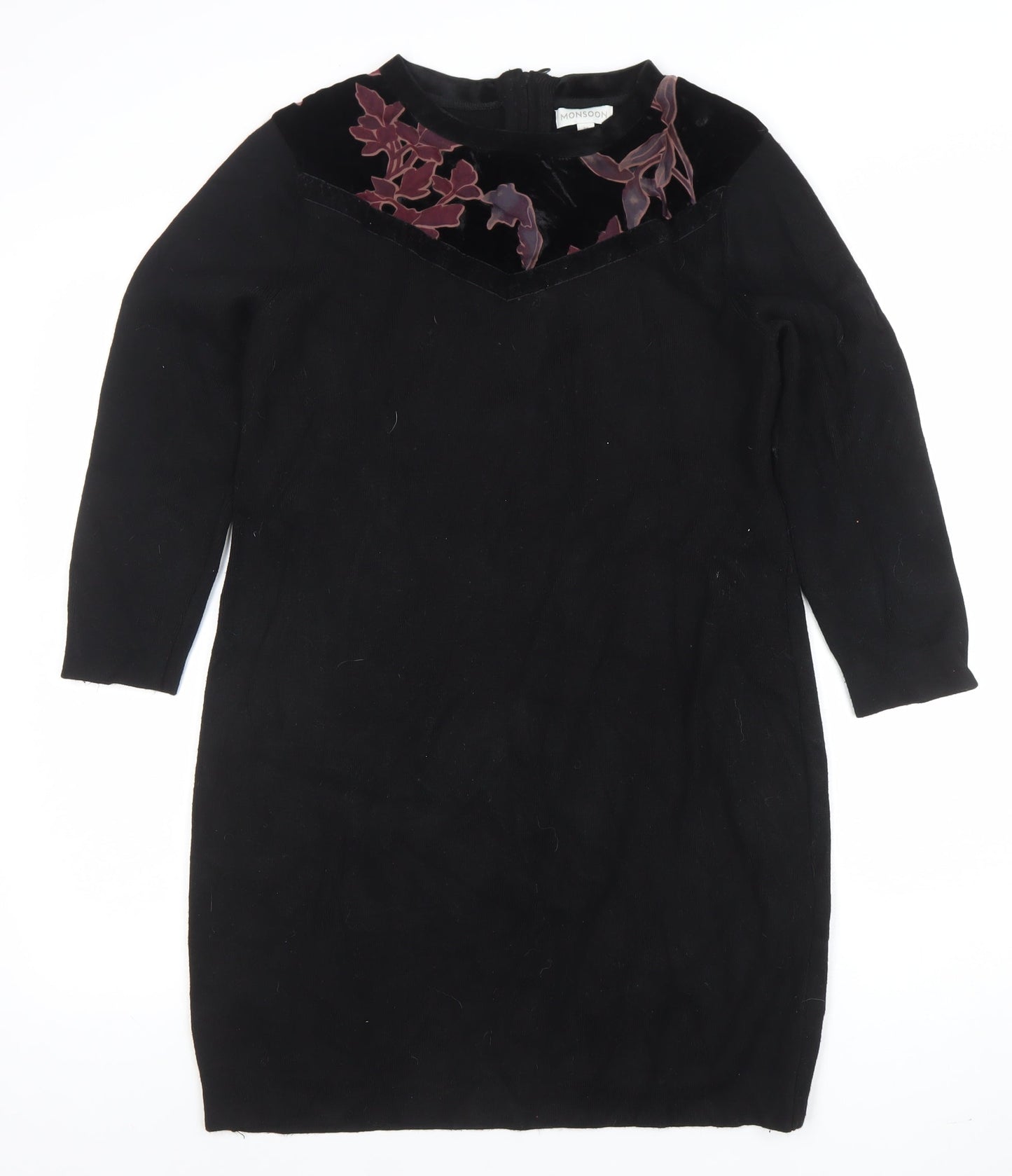 Monsoon Womens Black Floral Velvet Pullover Jumper M