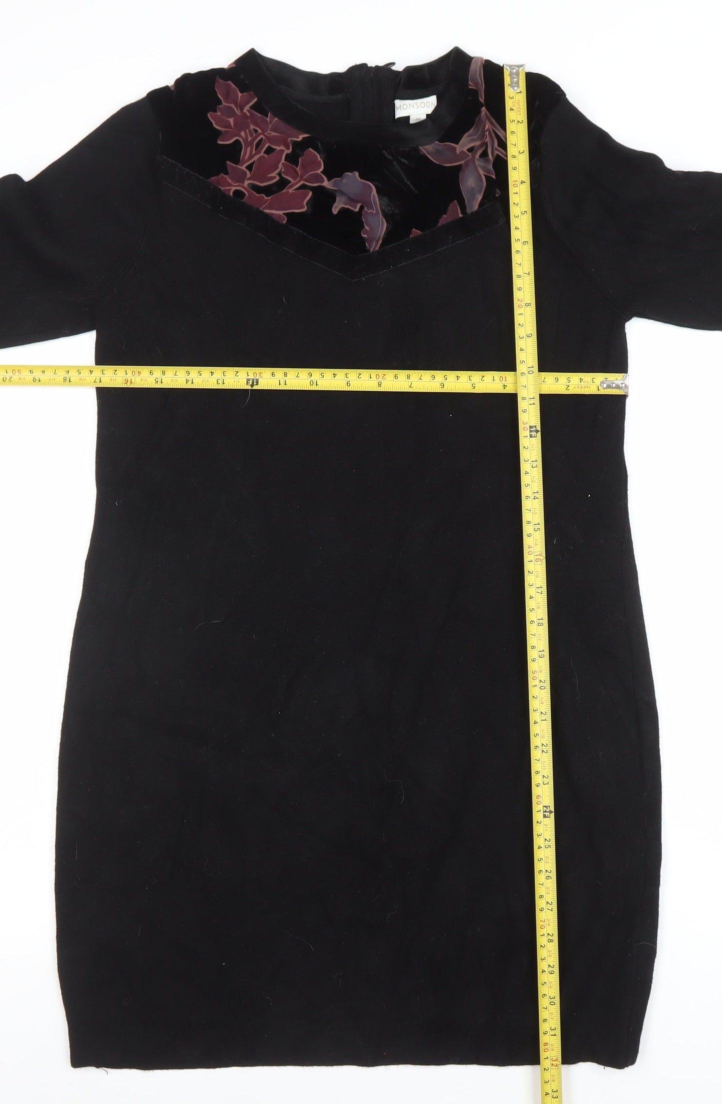 Monsoon Womens Black Floral Velvet Pullover Jumper M