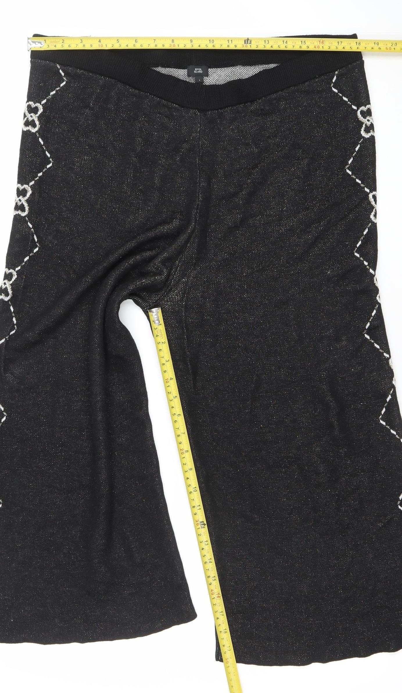 River Island Women’s Black Embroidered Wide-Leg Culottes Size L