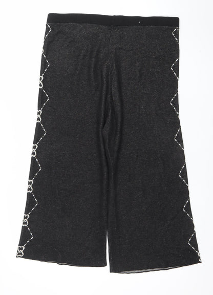 River Island Women’s Black Embroidered Wide-Leg Culottes Size L