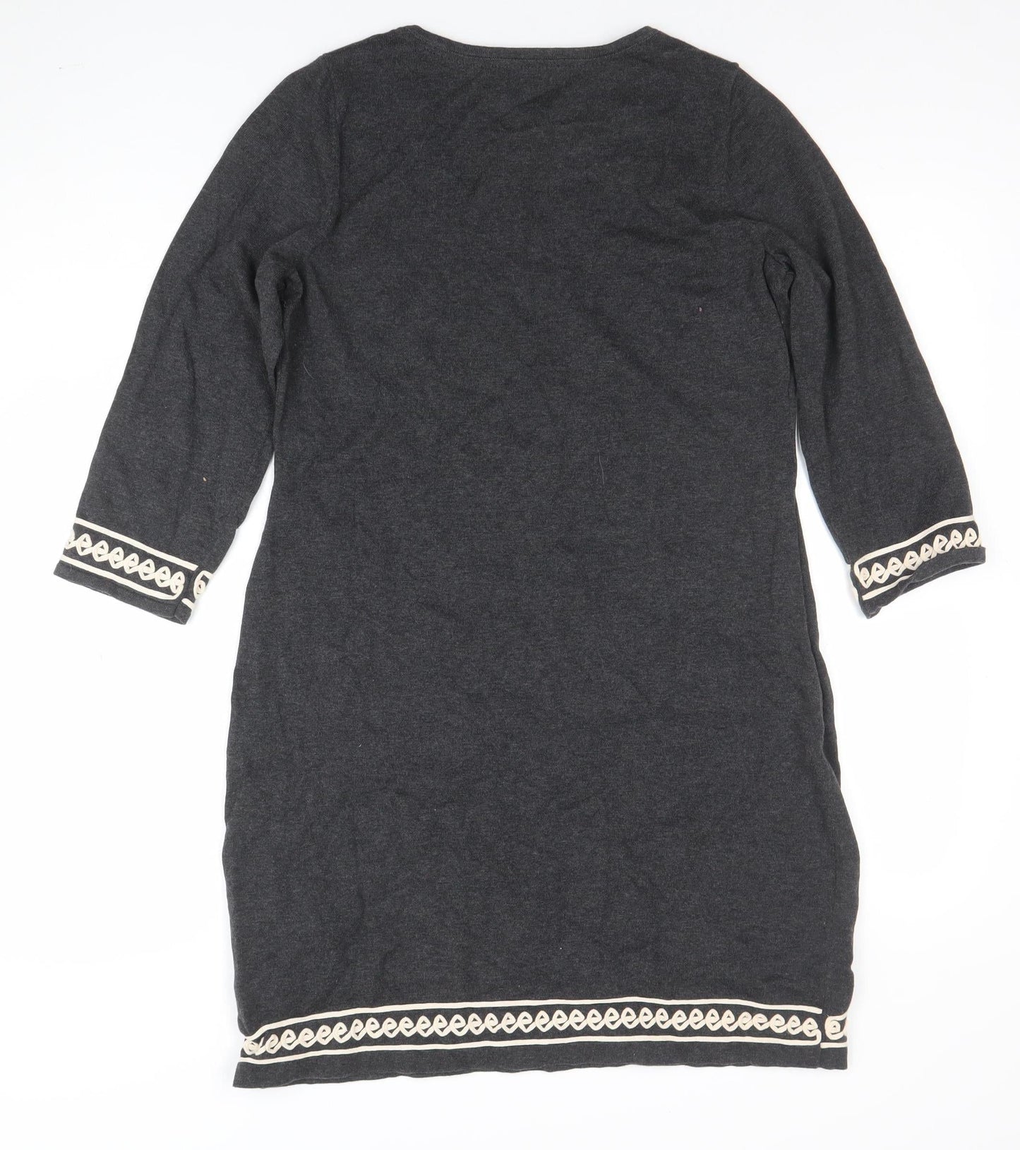 Monsoon Women Grey Embroidered Knit Shift Dress M Knee Length