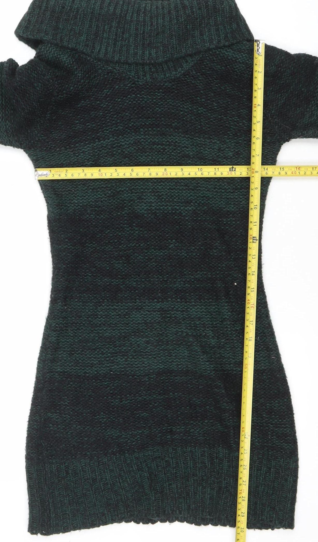 Initial Womens Green Roll Neck Chunky Knit Long Sleeve Jumper M
