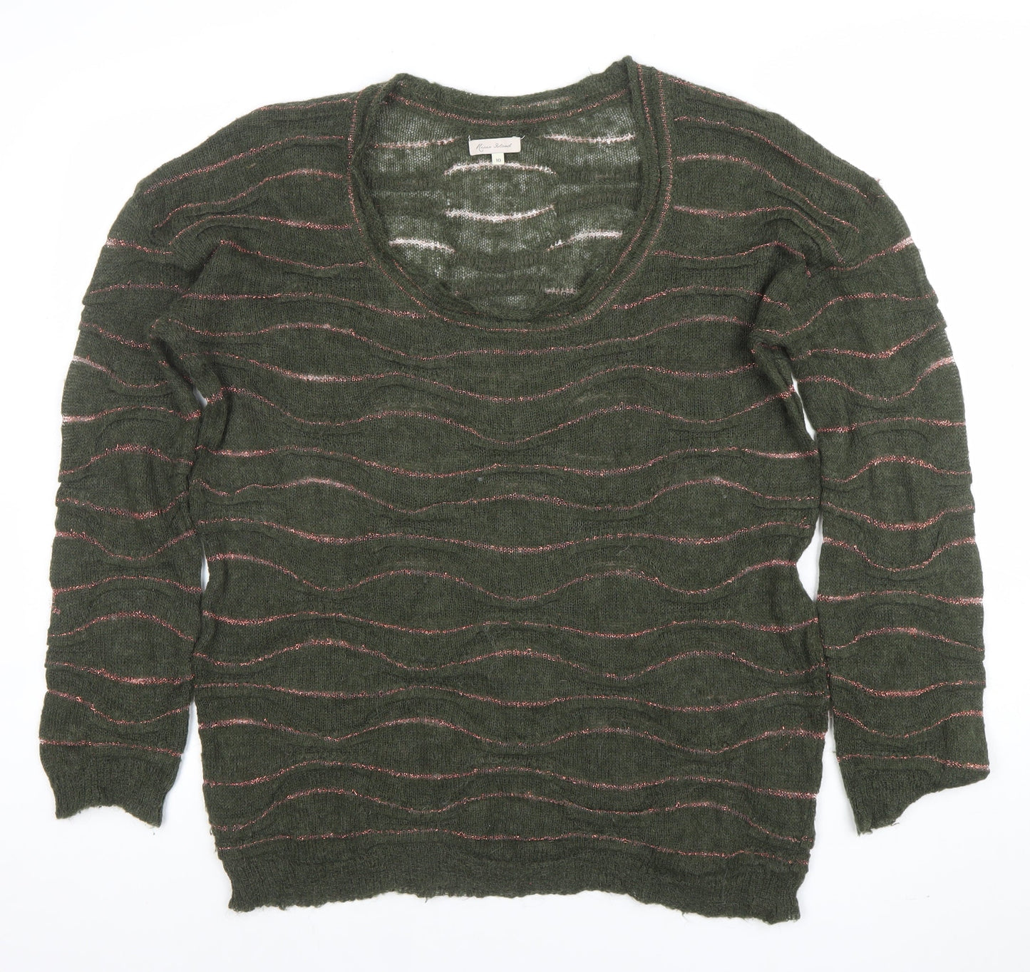 Piazza Sempione Women’s Green Wool Blend Open Knit Jumper Size 10