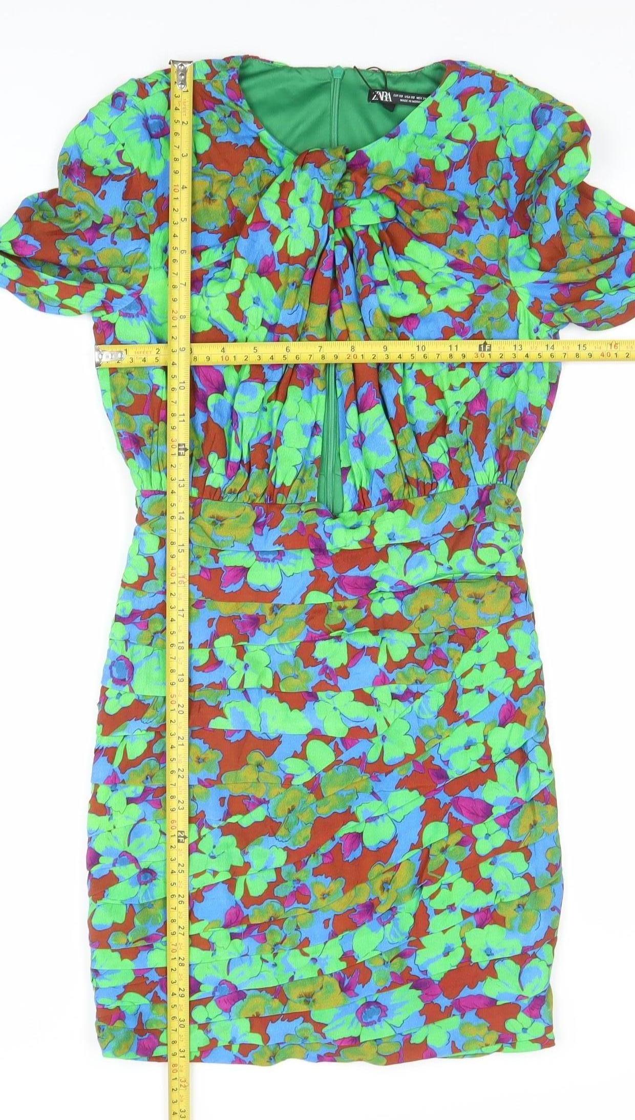 ZARA Women’s Multicoloured XS Floral Off Shoulder Bodycon Dress