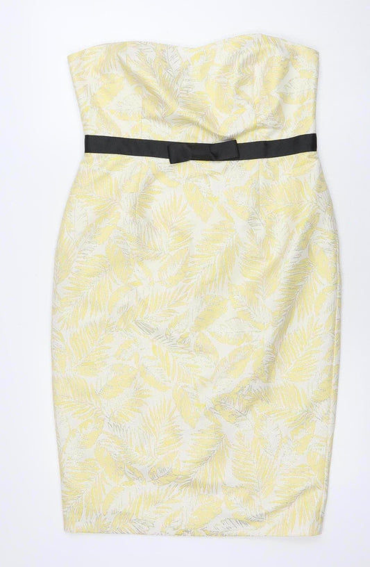 Wiggle Room Women Yellow Floral Jacquard Strapless Sheath Dress Size 14