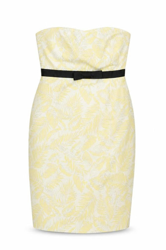 Wiggle Room Women Yellow Floral Jacquard Strapless Sheath Dress Size 14