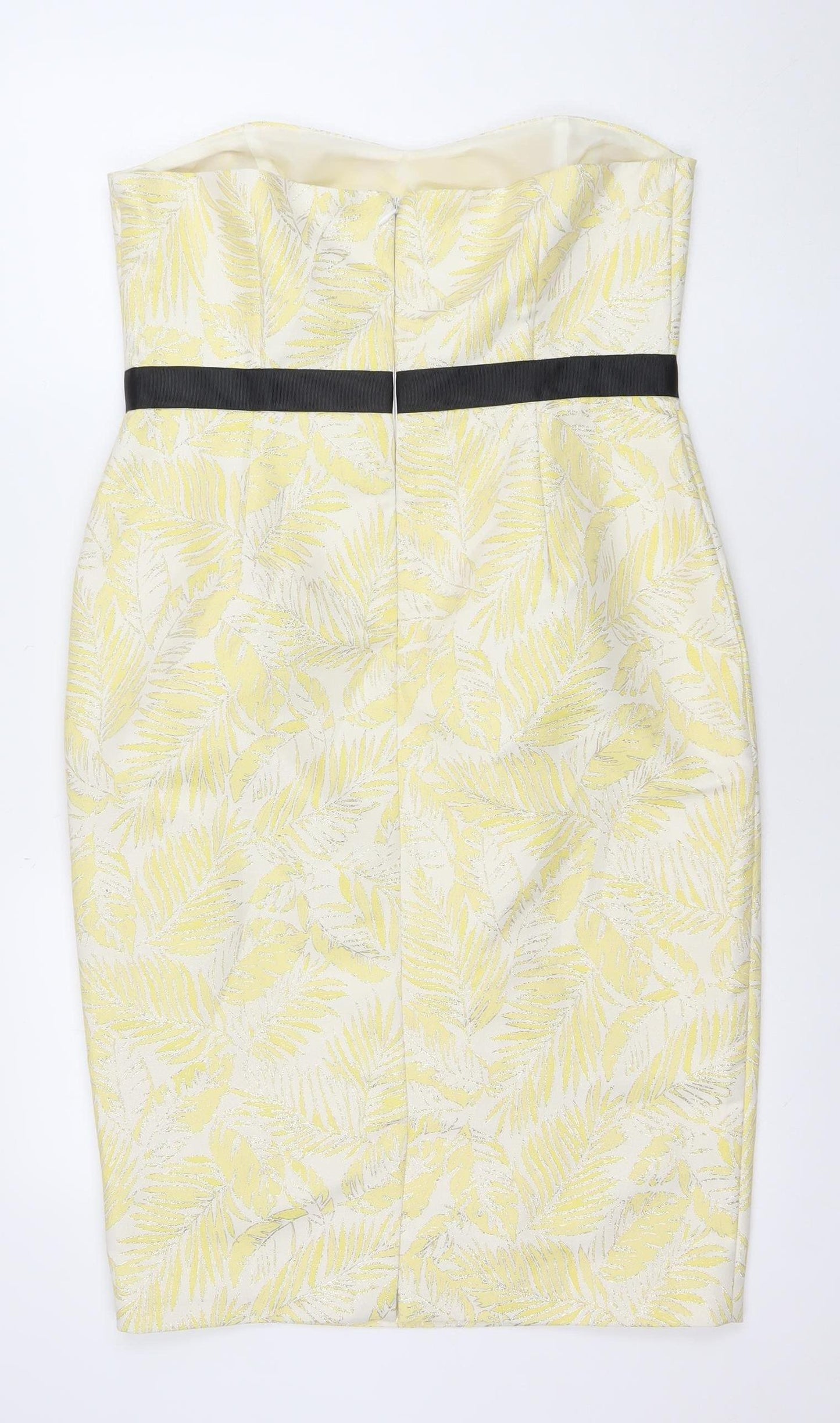 Wiggle Room Women Yellow Floral Jacquard Strapless Sheath Dress Size 14