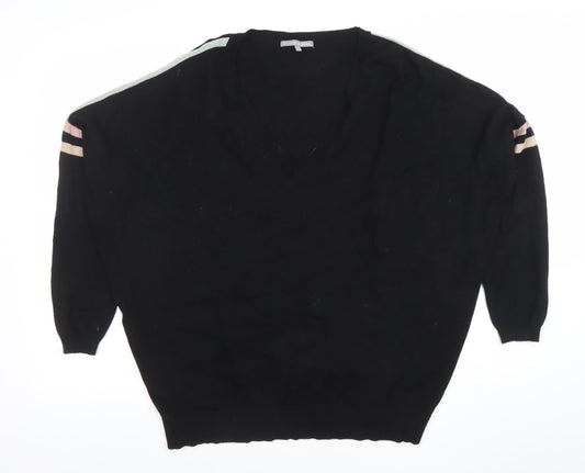 Oliver Bonas Women's Black V-Neck Relaxed 3/4 Sleeve Knit Jumper Size 12
