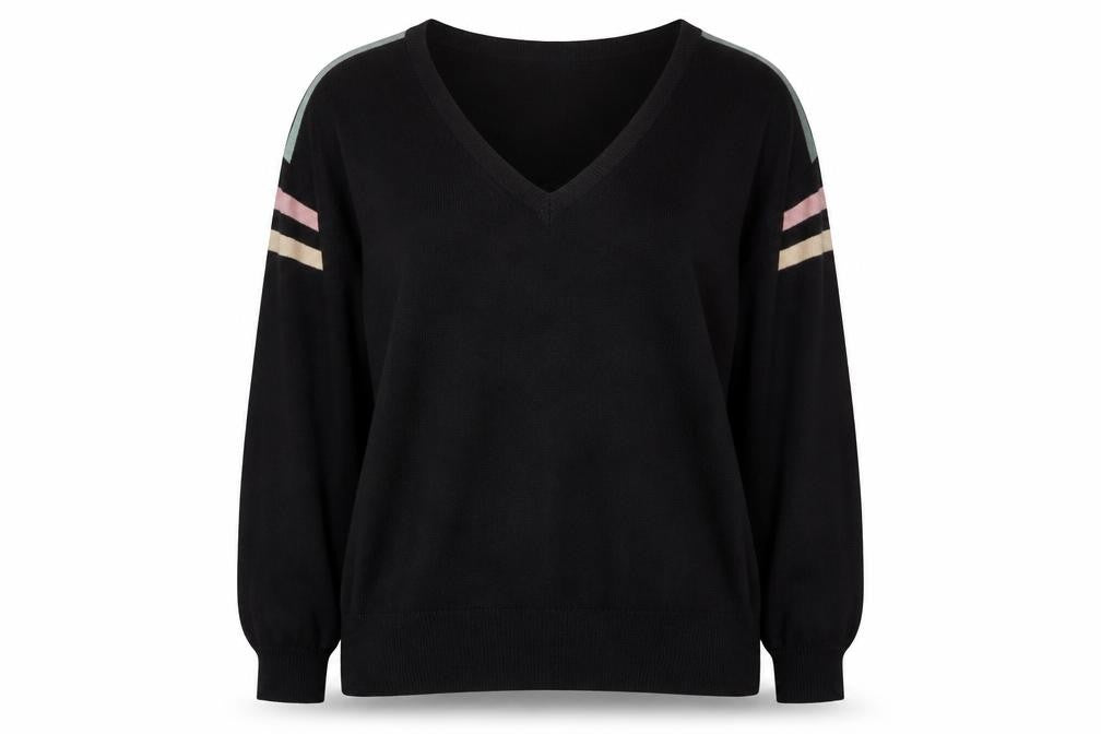 Oliver Bonas Women's Black V-Neck Relaxed 3/4 Sleeve Knit Jumper Size 12