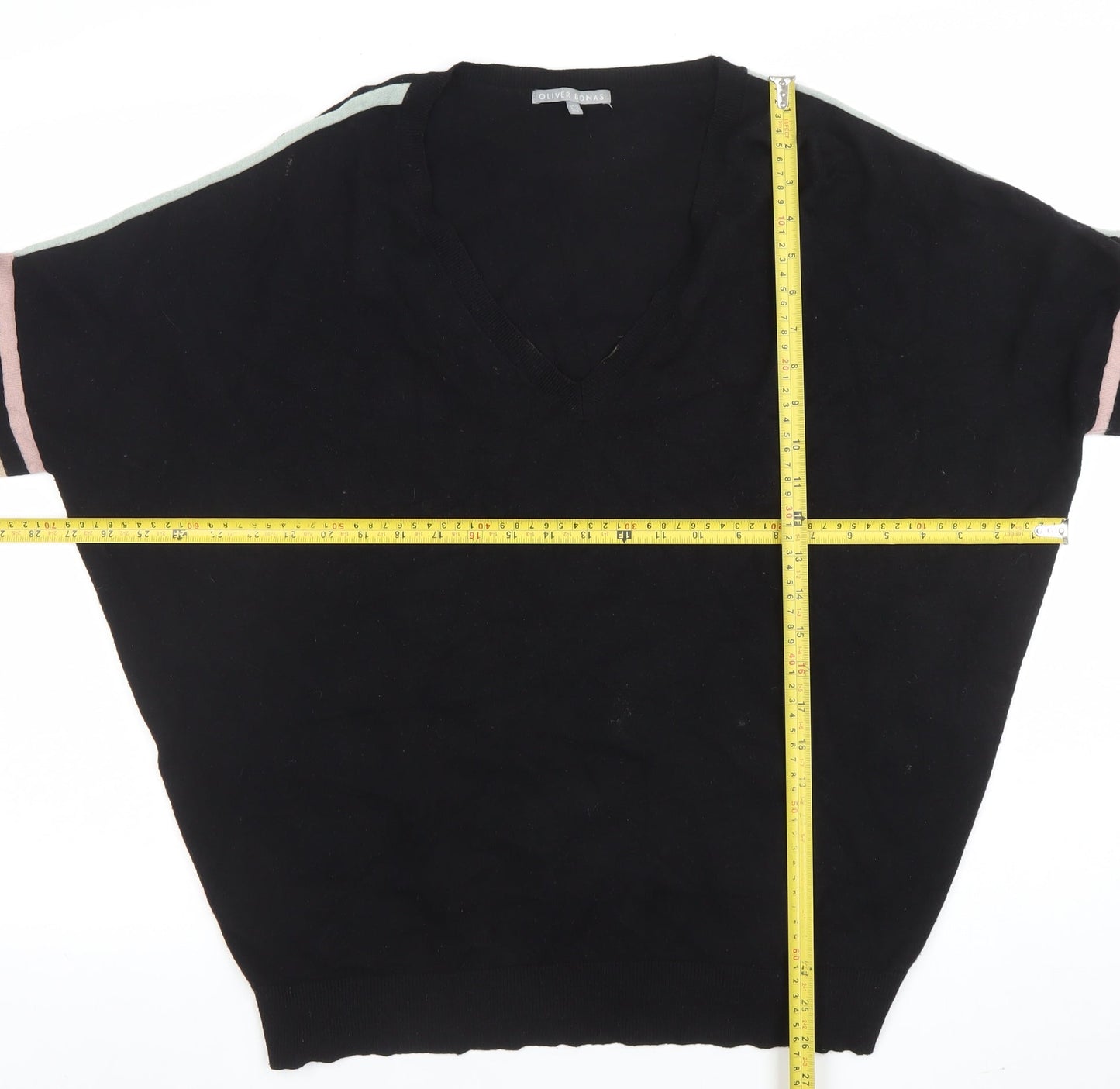 Oliver Bonas Women's Black V-Neck Relaxed 3/4 Sleeve Knit Jumper Size 12