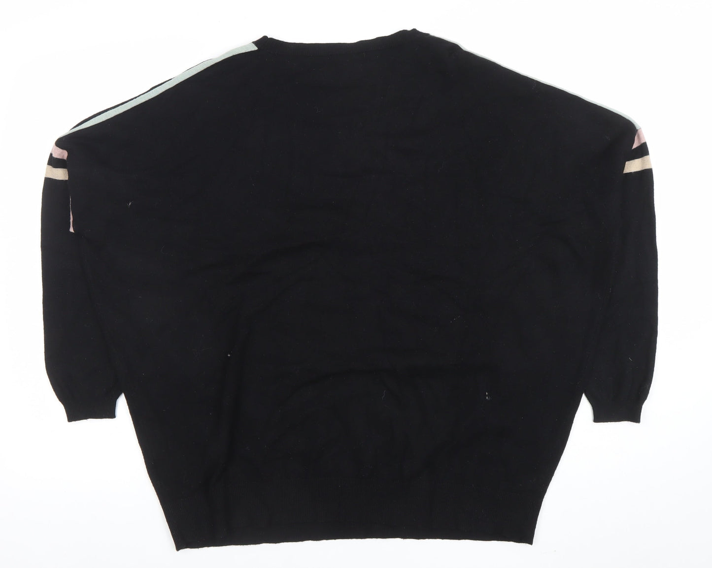 Oliver Bonas Women's Black V-Neck Relaxed 3/4 Sleeve Knit Jumper Size 12