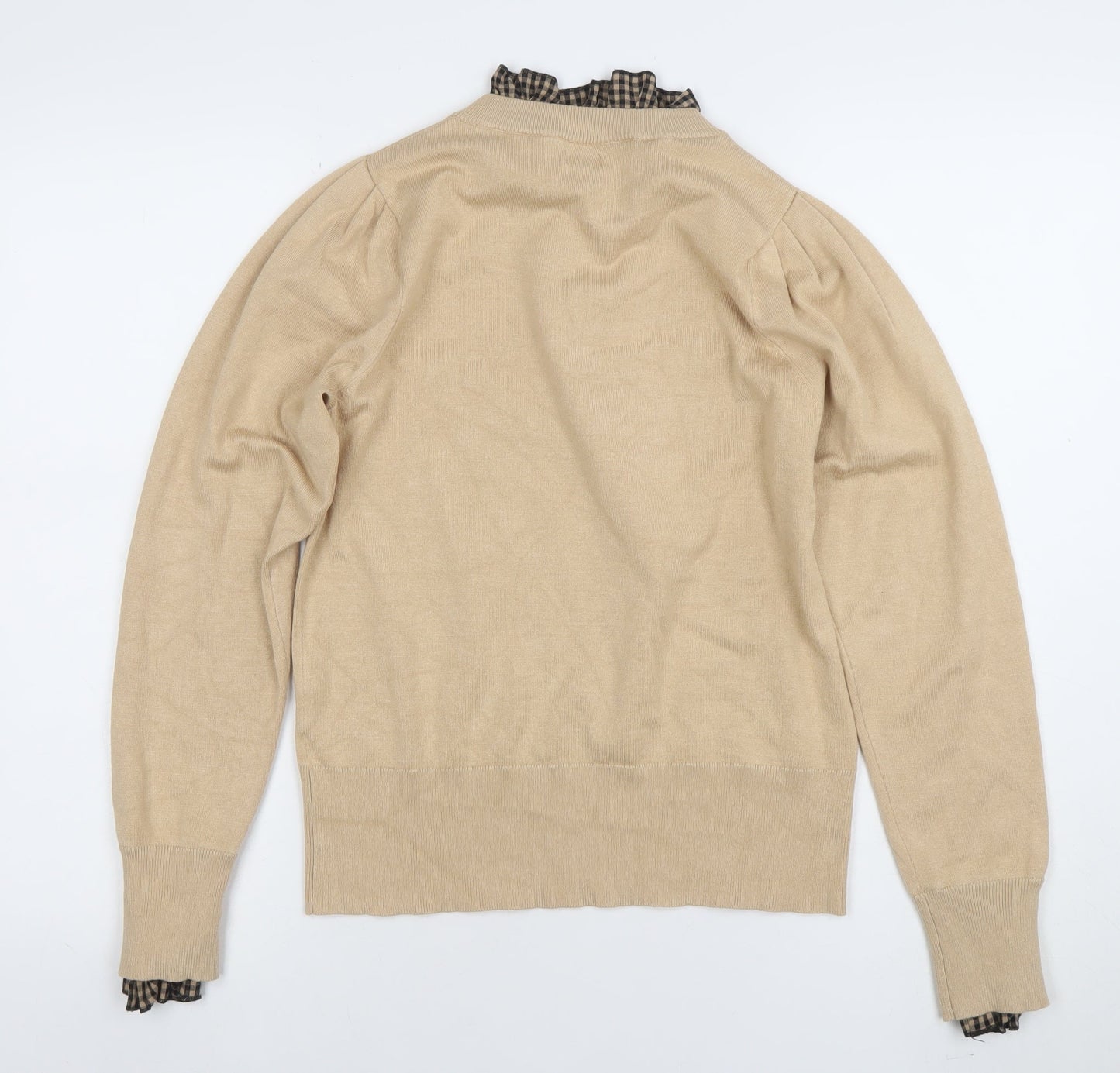 River Island Women Beige Size 12 Mock Neck Puff Sleeve Jumper