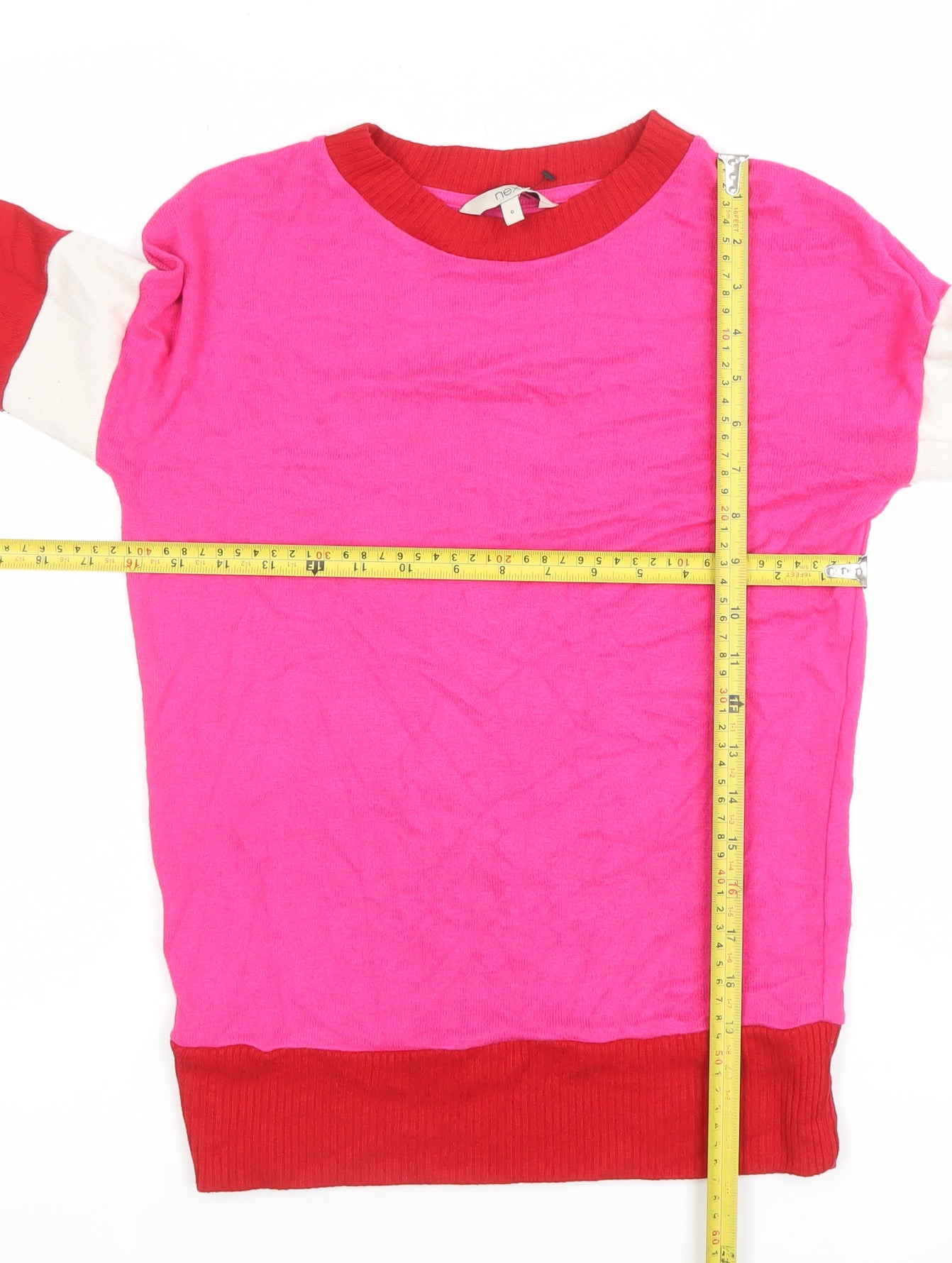 Next Women’s Pink and Red Crew Neck Star Sleeve Pullover Jumper Size 6