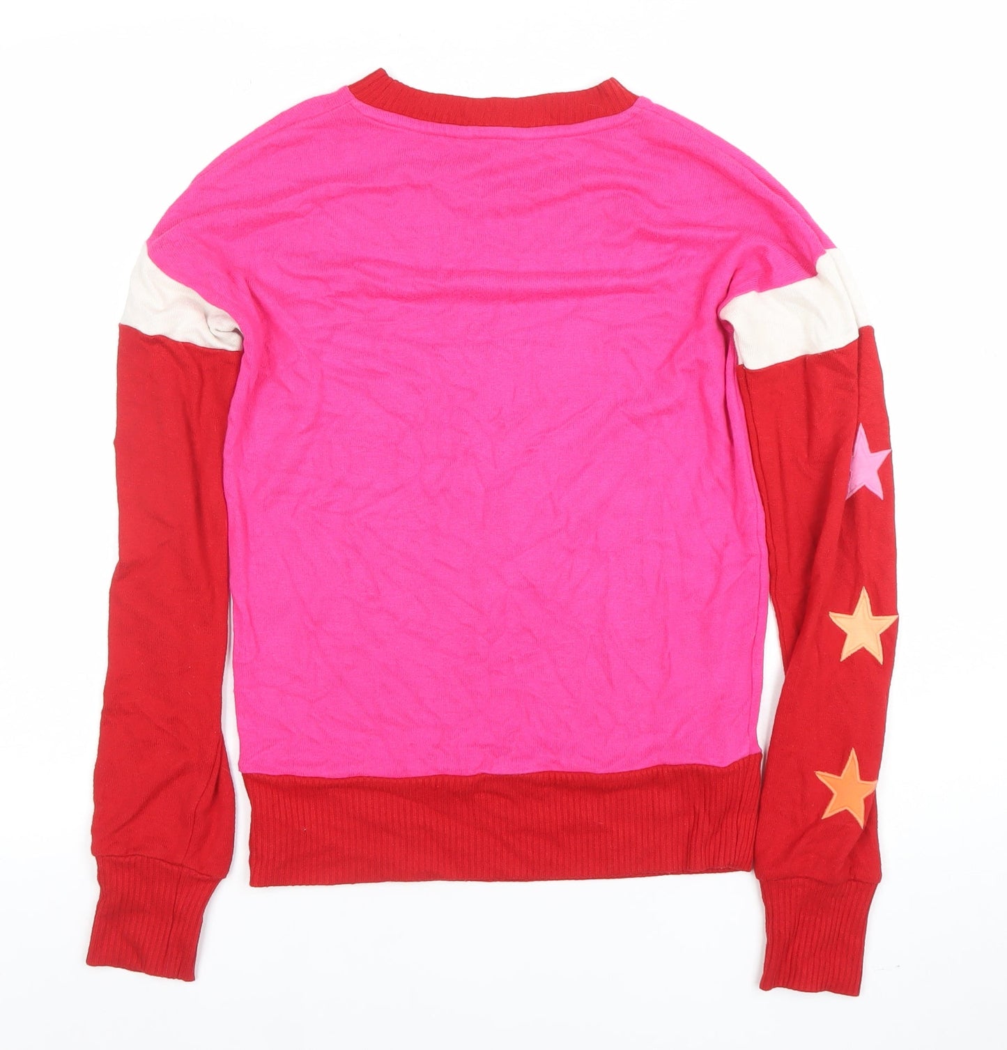 Next Women’s Pink and Red Crew Neck Star Sleeve Pullover Jumper Size 6