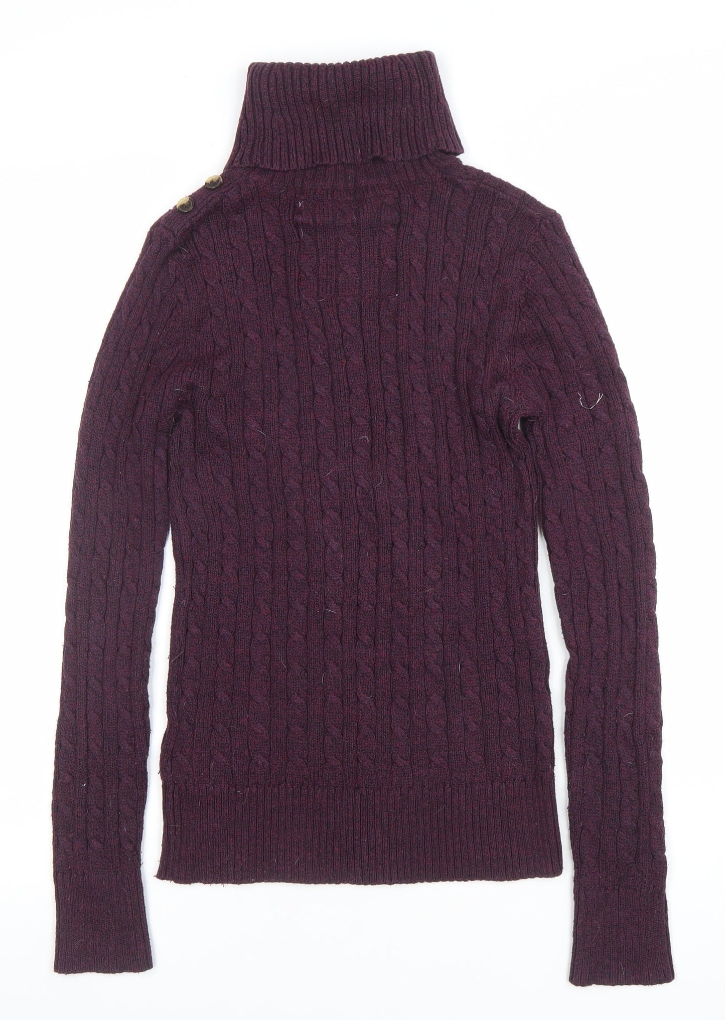 Superdry Womens Purple Roll Neck Cable-Knit Jumper Size S