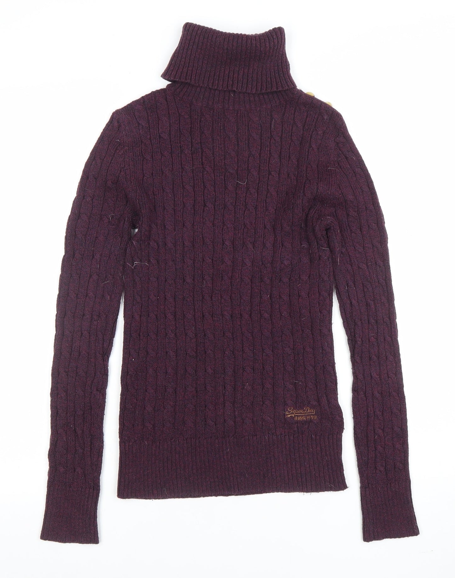 Superdry Womens Purple Roll Neck Cable-Knit Jumper Size S