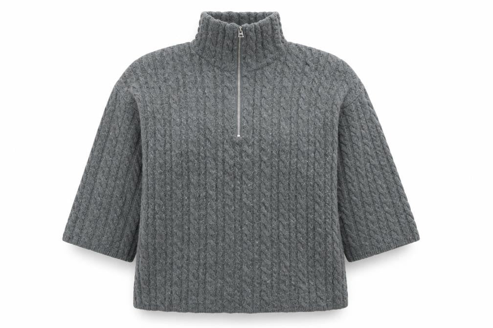 H&M Women’s Grey Wool Blend Cable-Knit Half Zip Jumper Size S