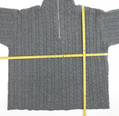 H&M Women’s Grey Wool Blend Cable-Knit Half Zip Jumper Size S