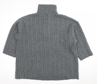 H&M Women’s Grey Wool Blend Cable-Knit Half Zip Jumper Size S