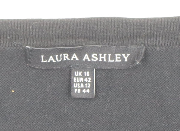 Laura Ashley Women's Black Knit Bow Detail Blouse UK 16